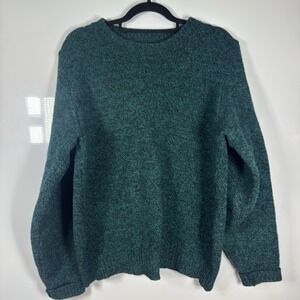 Vintage Lands End Wool Blend Crewneck Sweater Made in USA Blue Green Marled M